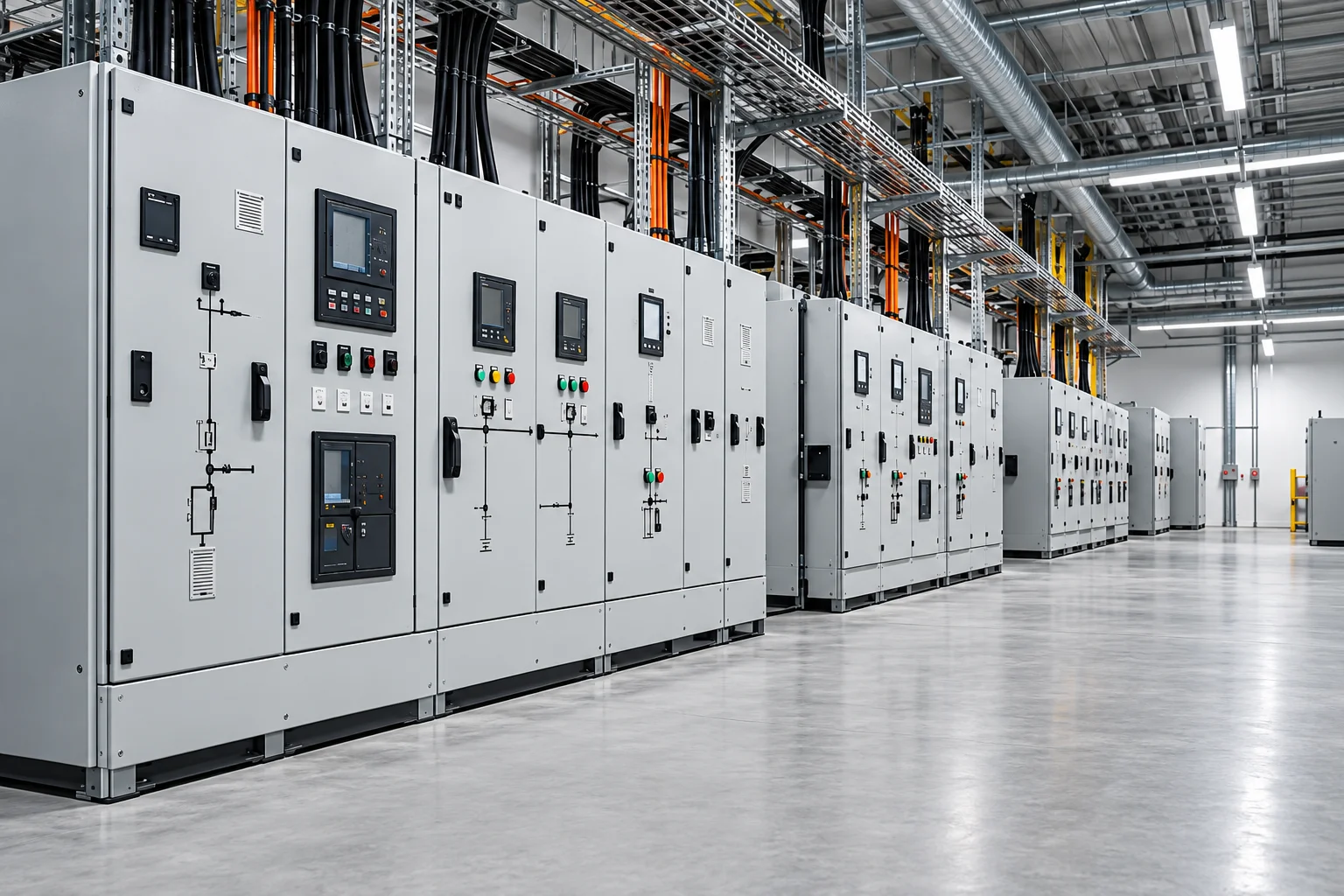 Echipamente de distribuție electrică într-un spațiu industrial